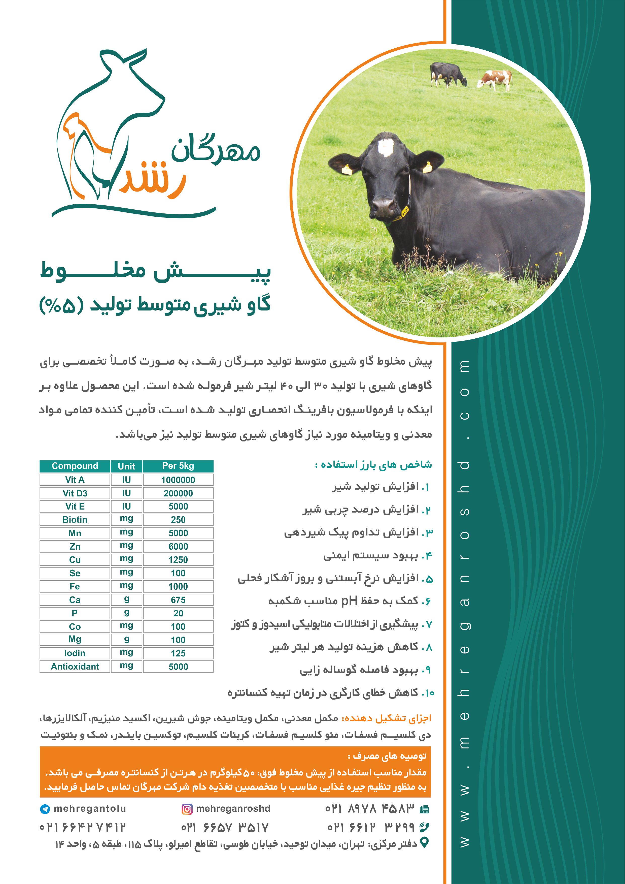 پیش مخلوط گاو شیری متوسط تولید
